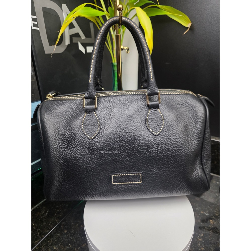 Dooney & Bourke Boston Barrel Bag Black Leather Good Contrast Stitch Satchel